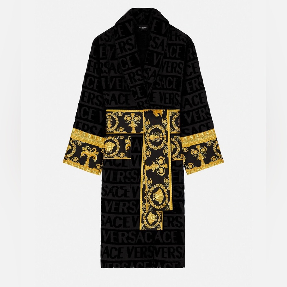 Versace Black Robe with Gold Baroque Design, Brand New-Never worm.